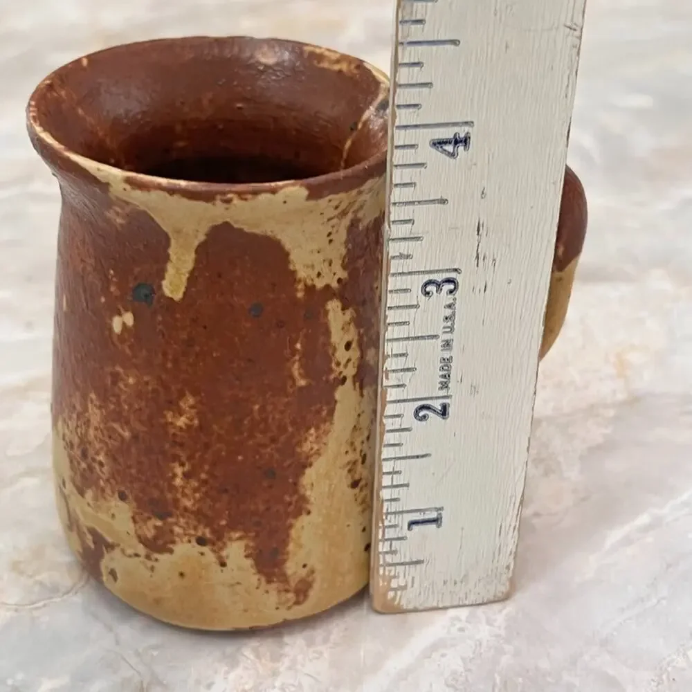Studio Art Pottery Jug Pitcher With Handle Rustic Primitive Design Signed